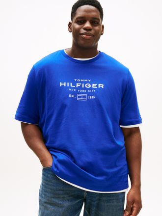 Tommy Hilfiger Big & Tall T-Shirt HILFIGER STACK GRAPHIC TEE, Herren, Gr. XXL, wedge blau, Single Jersey, Obermaterial: 100% Baumwolle, TOMMY HILFIGER BIG & TALL, unifarben, re