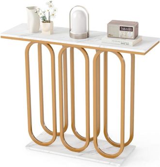 Costway 100 CM Console Table Faux Marble Entryway Table-White
