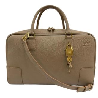 Loewe Pre-owned Americana 28 Soft Grain Calf 2way Shoulder Bag - Dames - Pre-owned - Beige - Maat: ONE Size Leer