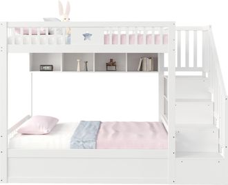 STILVORA Cama Alta 140 &times; 200 Cm, Cama Doble Con Almacenaje Hidr&aacute;ulico, Estantes Y Escalera, Sin Colch&oacute;n