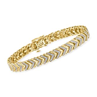 Ross-Simons Diamond Chevron-Link Bracelet in 18kt Gold Over Sterling