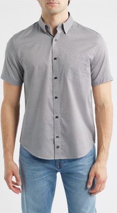 Johnston & Murphy Logan Print Short Sleeve Button-Up Shirt in Gray Diamond Grid at Nordstrom, Size Xxx-Large