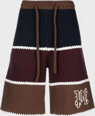 Palm Angels Mens Pa Monogram Strip Knit Shorts Navy Blue - Size Medium