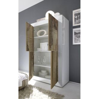 Dmora Creencia Sampeyre, Aparador 3 Estantes, 4 Puertas, 4 Compartimentos, 101.4x42x161.2h Cm Blanco Brillante