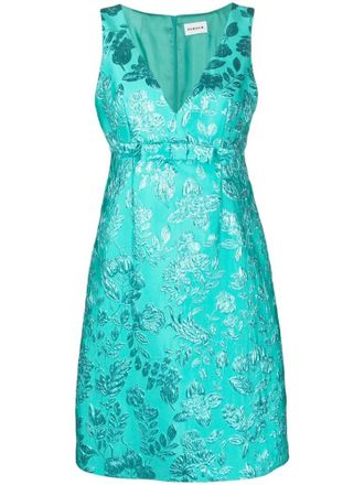 Parosh Green Floral V Neck Mini Dress