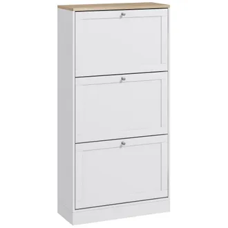 HOMCOM Narrow Shoe Cabinet with 3 Flip Drawers for 18 Pairs of Shoes White | TJ Hughes