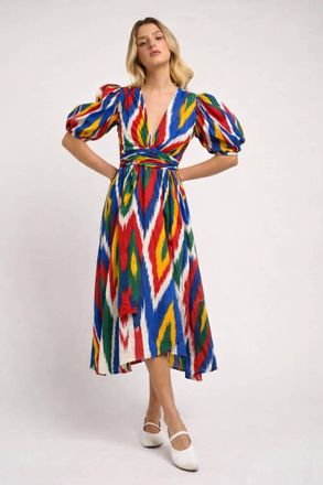 Guadalupe Design Monica Ikat Dress In Multicolor