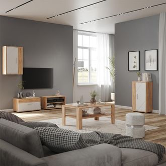 Vicco Conjunto De Sal&oacute;n Berno, Roble Dorado/blanco, Juego De 4 Piezas, Vicco