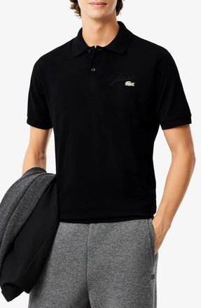 Lacoste Classic Fit Embroidery Detail Cotton Piqu&eacute; Polo in Black at Nordstrom, Size 9