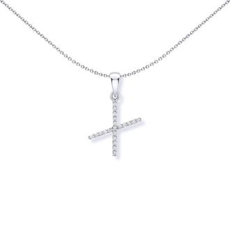 Jewelco London 9ct White Gold Diamond Initial Charm Pendant Letter X - INNR029-X