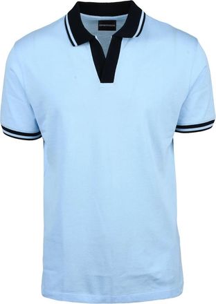 Emporio Armani Light Blue Cotton Ribbed Polo Shirt