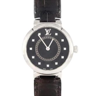Louis Vuitton Pre-owned Tambour Slim Stainless Steel Quartz - Dames - Pre-owned - Zwart - Maat: ONE Size Leer