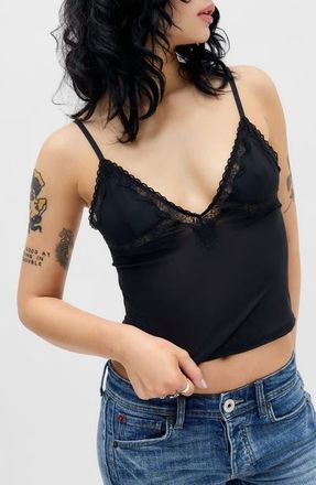 BDG Adore Lace Trim Crop Camisole in Black at Nordstrom, Size X-Large