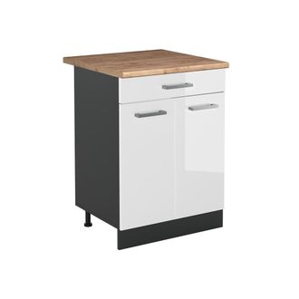 Vicco Mueble Bajo De Cocina R-line, Blanco Alto Brillo/antracita, 60 Cm Con Caj&oacute;n Encimera Roble Dorado, Vicco
