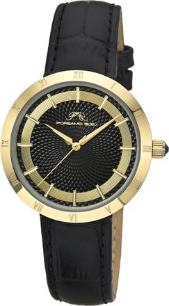 Porsamo Bleu Womens Monroe Genuine Leather Gold Tone and Black Watch 1491DMOL