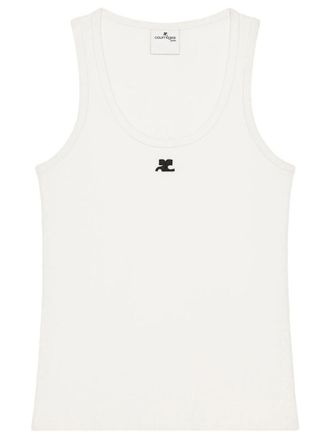 Courr&egrave;ges White Solid Scoop Neck Top