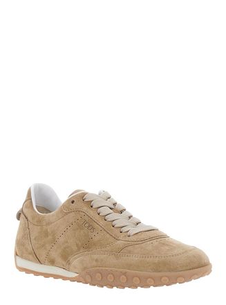 Tod's Womens Low-Top Suede Sneakers Beige Calfskin Trainers