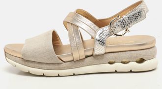 Ferragamo Beige/gold Canvas And Leather Gancini Platform Sandals