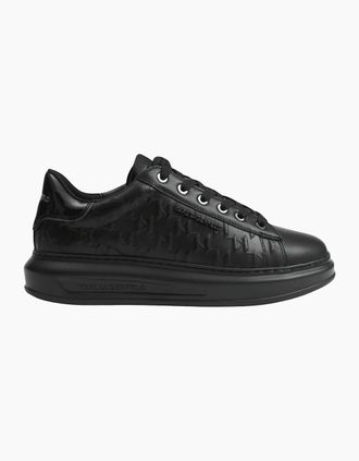 Karl Lagerfeld Mens Monogram Embossed Metal Logo Leather Black Sneaker - Size: 10
