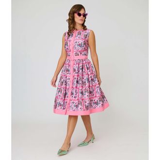 Unique Vintage Sleeveless Button Swing Dress in Pink Floral Print at Nordstrom, Size X-Small