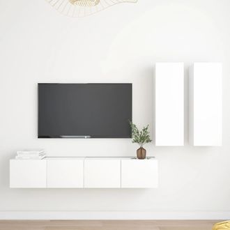 vidaXL Vidaxl - Set De Muebles De Sal&oacute;n Tv 4 Piezas Madera De Ingenier&iacute;a Blanco