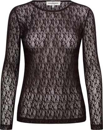 &Co Woman Lange Mouwen Top van Kant - Dames - Longsleeves - Bruin - L - Polyester - Tops