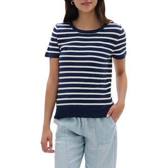 Hatley Stripe Short Sleeve Sweater in Patriot Blue at Nordstrom, Size X-Large