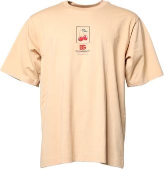 Dolce & Gabbana Beige Cotton Logo Print Crew Neck Mens T-shirt