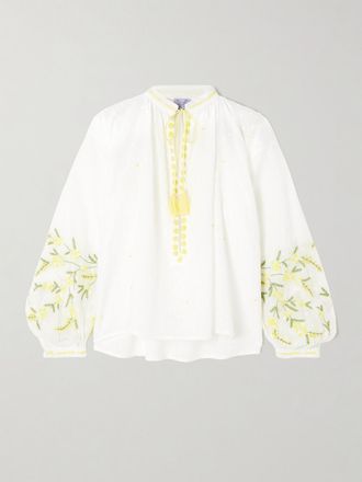 Thierry Colson Blusa In Cotone Point Desprit Ricamato Con Nappine - Bianco sporco