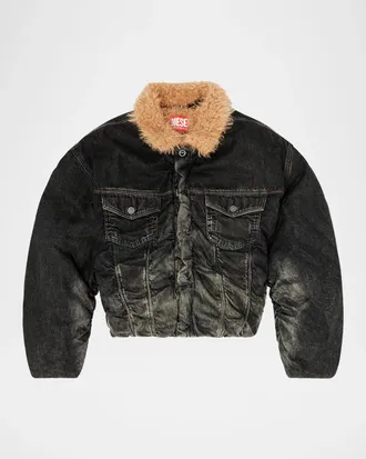 Diesel Curly Faux-Fur Collar Denim Jacket