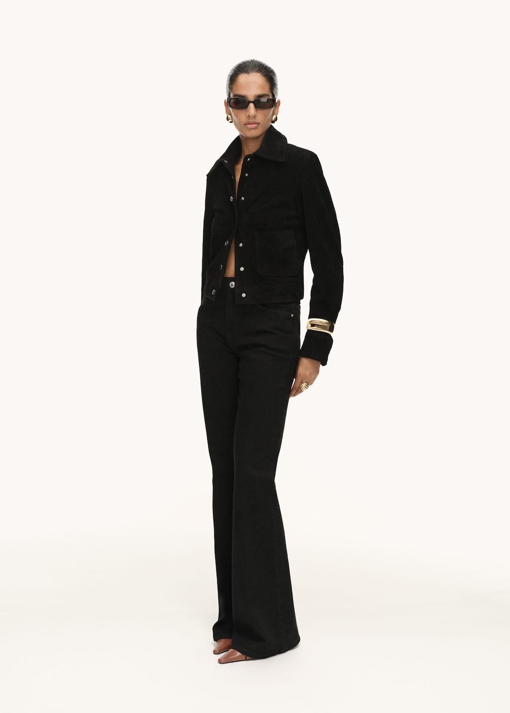 Mango Wildlederjacke mit Knöpfen aus Veloursleder schwarz Damen