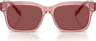 Tory Burch 55mm Rectangular Sunglasses in Transparent Light Pink /Wine at Nordstrom