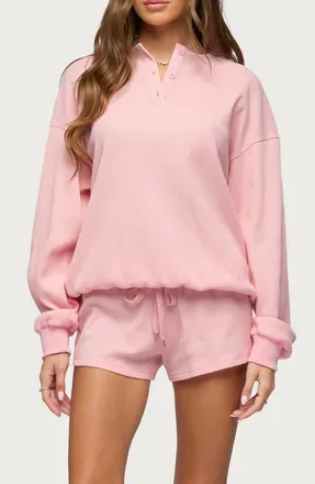 Edikted Baila Waffle Knit Henley Top in Pink at Nordstrom, Size X-Small
