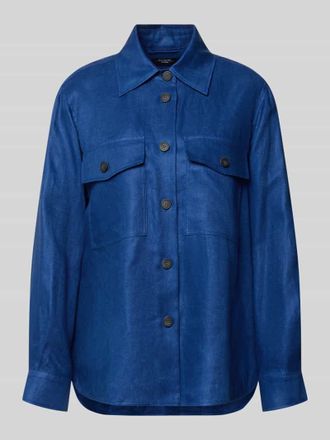 Max Mara Ausgestellte Hemdjacke aus reinem Leinen Modell POMPOSA in Bleu, Gr&ouml;&szlig;e 36