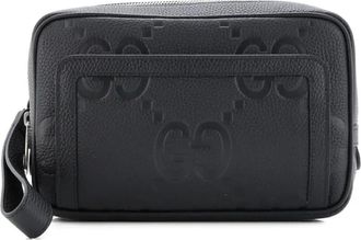 Gucci Wristlet Jumbo GG Embossed Leather pouch - Zwart