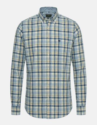 Fynch-Hatton Mens Washed Oxford Check Button Down Shirt Pale Yellow - Checkered - Size: 46/Regular