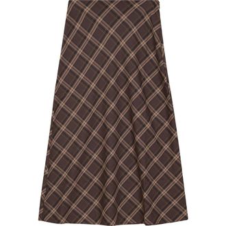 Midi Plaid Wool Invisible Zipper Skirt in Eggplant at Nordstrom, Size X-Small