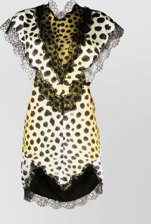 The Attico lace-trim animal print minidress with cap sleeves