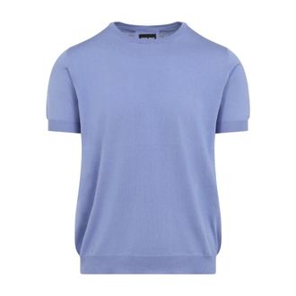 Giorgio Armani Round-neck Knitwear, male, Blue, Size: XL Silk Pullover