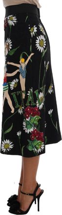 Dolce & Gabbana Womens Black Embellished Daisy Brocade Skirt Viscose