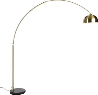QAZQA Moderno L&aacute;mpara De Pie De Lat&oacute;n Con Base De M&aacute;rmol Negro Y Pantalla De Lat&oacute;n - Xxl M&aacute;rmol /acero Alargada Adecuado Para Led Max. 1 X 60 Watt - Qazqa