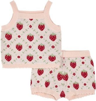 Petit Lem Strawberry Organic Cotton Knit Tank & Shorts Set in Light Pink at Nordstrom, Size 18-24M