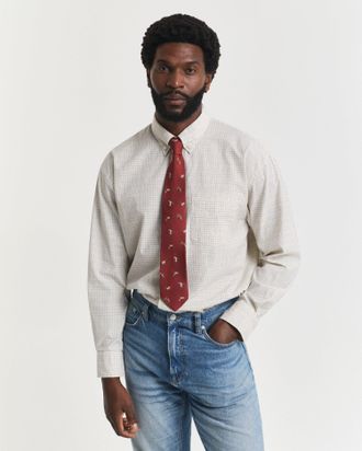 GANT Men Oversized Fit Checked Luxury Oxford Shirt (L) IVORY WHITE