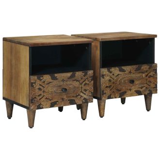 vidaXL Mueble Cama 2 Pcs Marr&oacute;n 40 X 33 X 46 Cm Madera De Mango Maciza Vidaxl