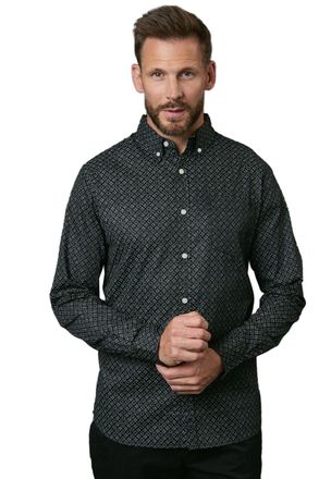 Maine Mens Geometric Long-Sleeved Shirt (L) (Black)