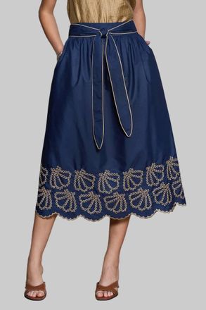 Current Air Womens Contrast Embroidered A-Line Midi Skirt In Navy