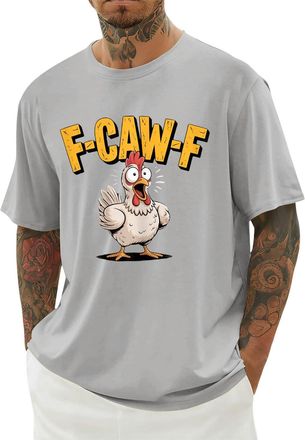 Generic F-CAW-F Shirts Mens Funny Scream Chicken Humor T-Shirt Mens Short Sleeve Crew Neck Halloween Tops Casual Loose F-CAW-F Tshirt Plus Size