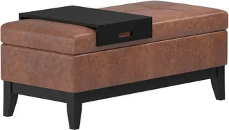 Simpli Home Oregon 42In Transitional Rectangle Storage Ottoman Bench With Tray
