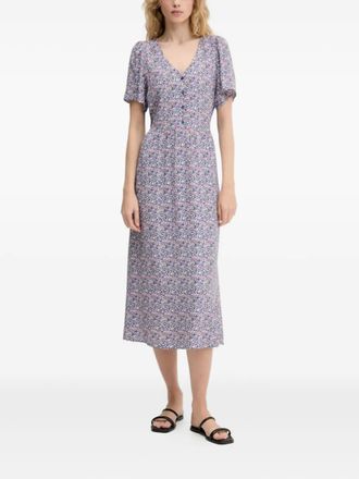 Marc O'Polo Midi-jurk met bloemenprint en knopen - Blauw