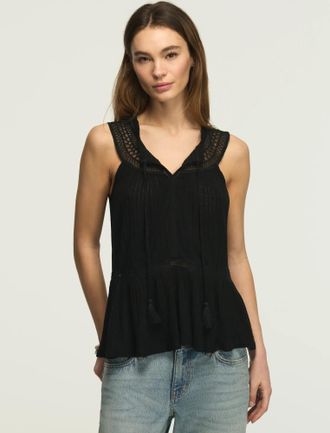 Lucky Brand Womens Peplum Lace Trimmed Tank